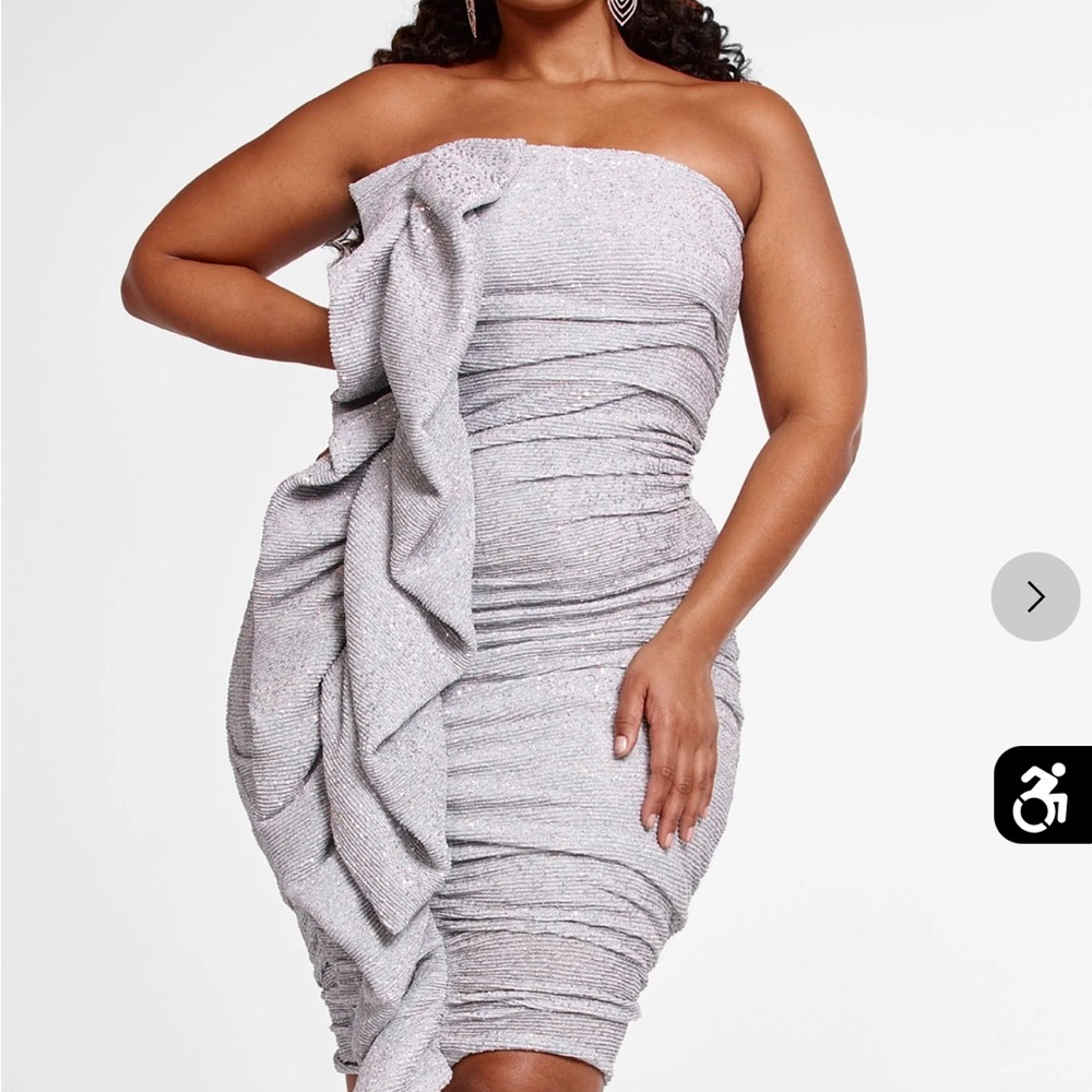Fashion to Figure Strapless Silver Dionne Ruffle Dress